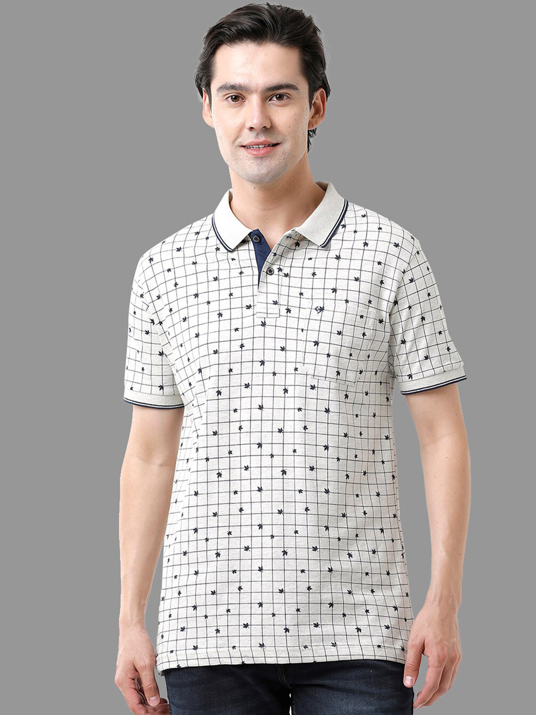 

Classic Polo Men Checked Polo Collar Slim Fit Cotton T-shirt, White