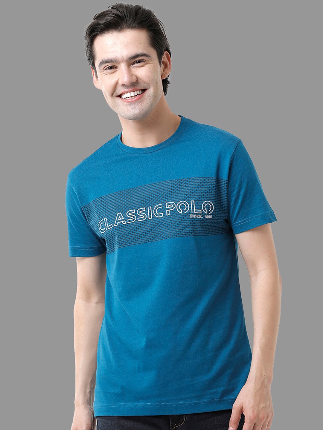 

Classic Polo Men Blue Typography Printed Slim Fit T-shirt