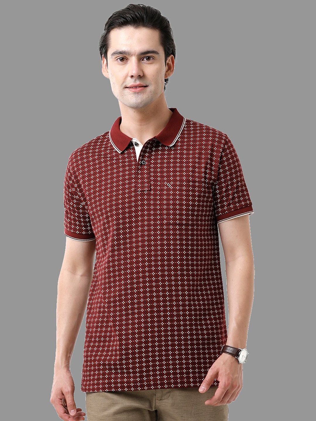 

Classic Polo Men Checked Polo Collar Slim Fit T-shirt, Maroon