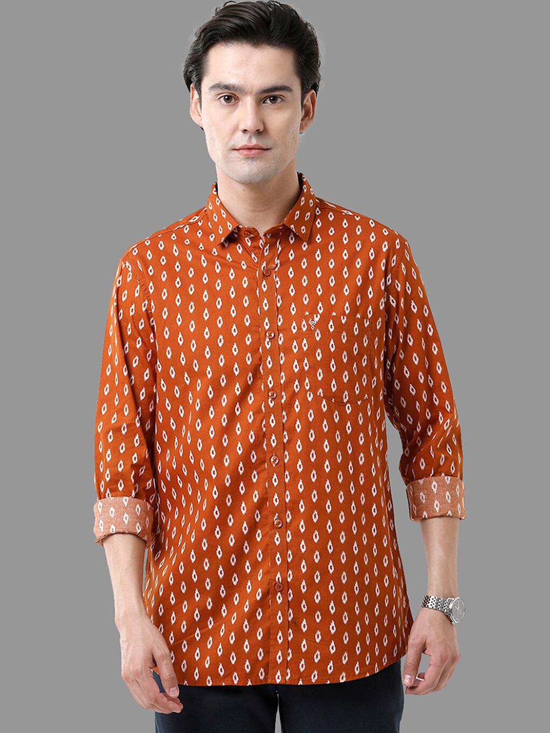 

Classic Polo Men Orange Classic Slim Fit Printed Casual Shirt