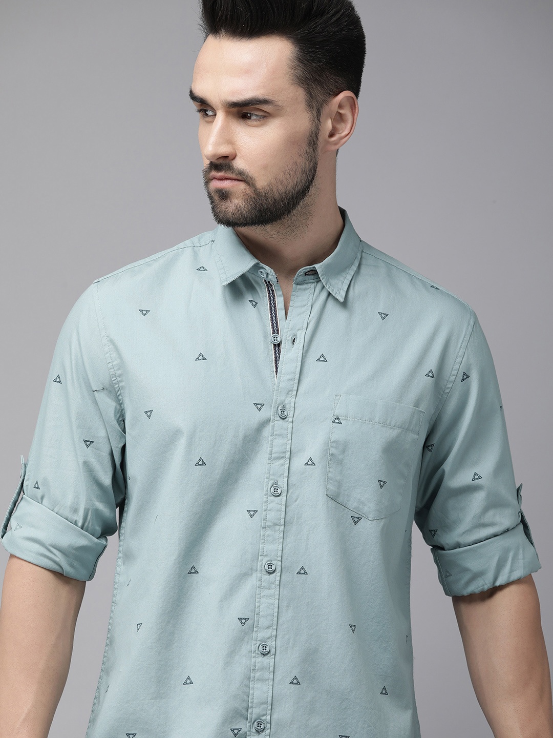 

Roadster Men Blue Printed Pure Cotton Casual Shirt