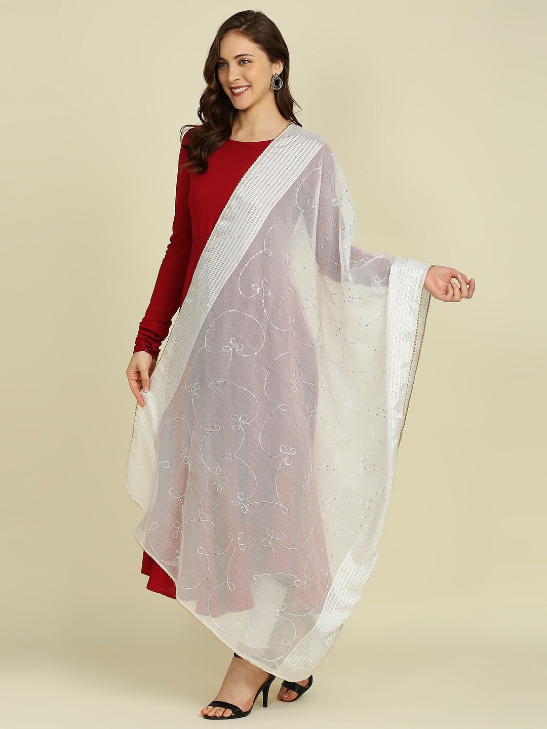 

Dupatta Bazaar Sequins Embroidered Net Dupatta, White