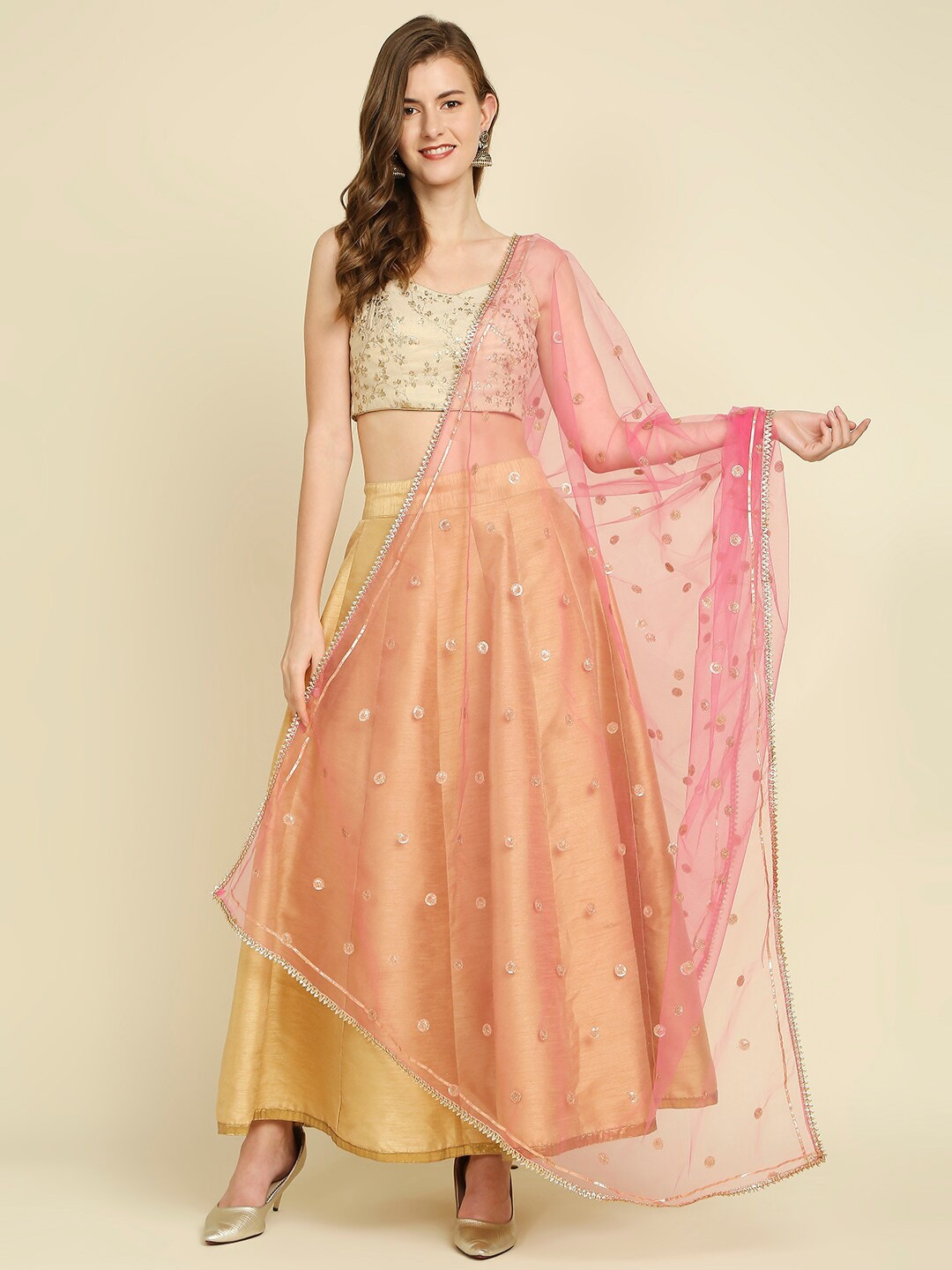 

Dupatta Bazaar Sequins Embroidered Net Dupatta, Pink