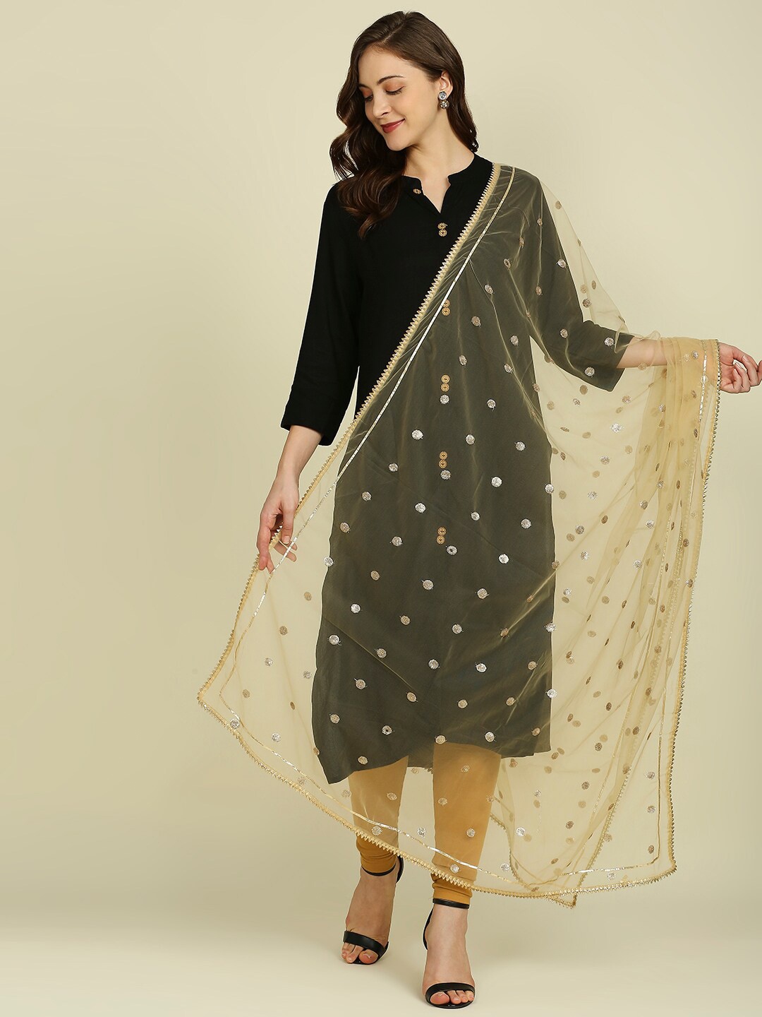 

Dupatta Bazaar Sequin Embroidered Net Dupatta, Gold