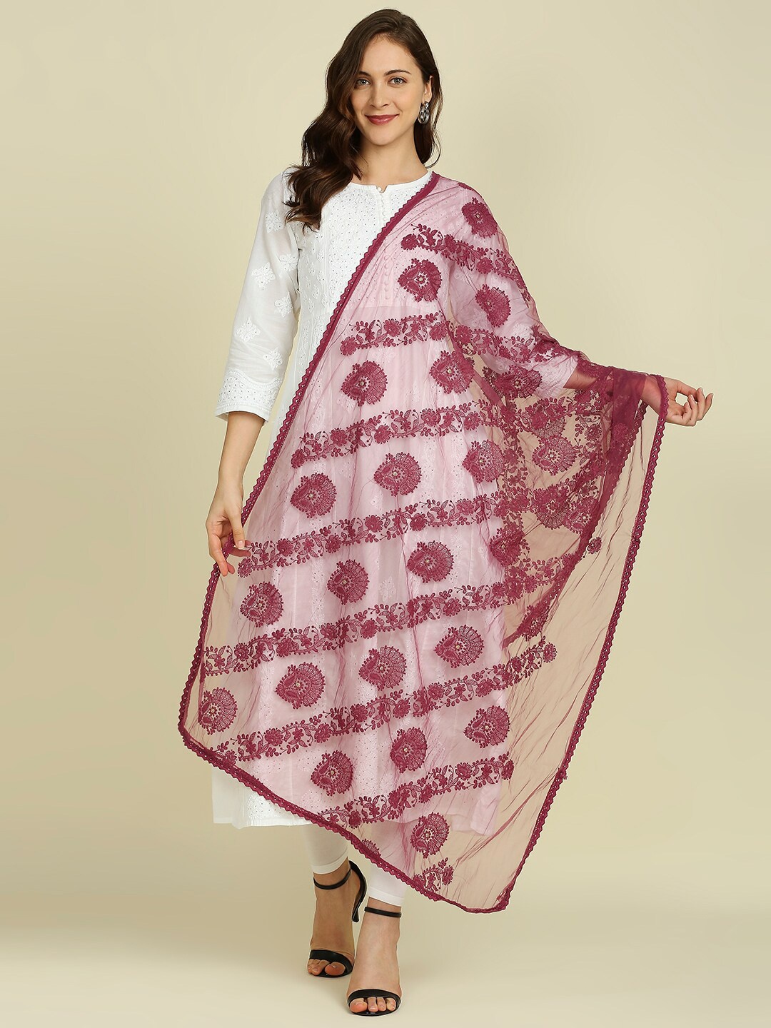 

Dupatta Bazaar Embroidered Net Dupatta, Burgundy