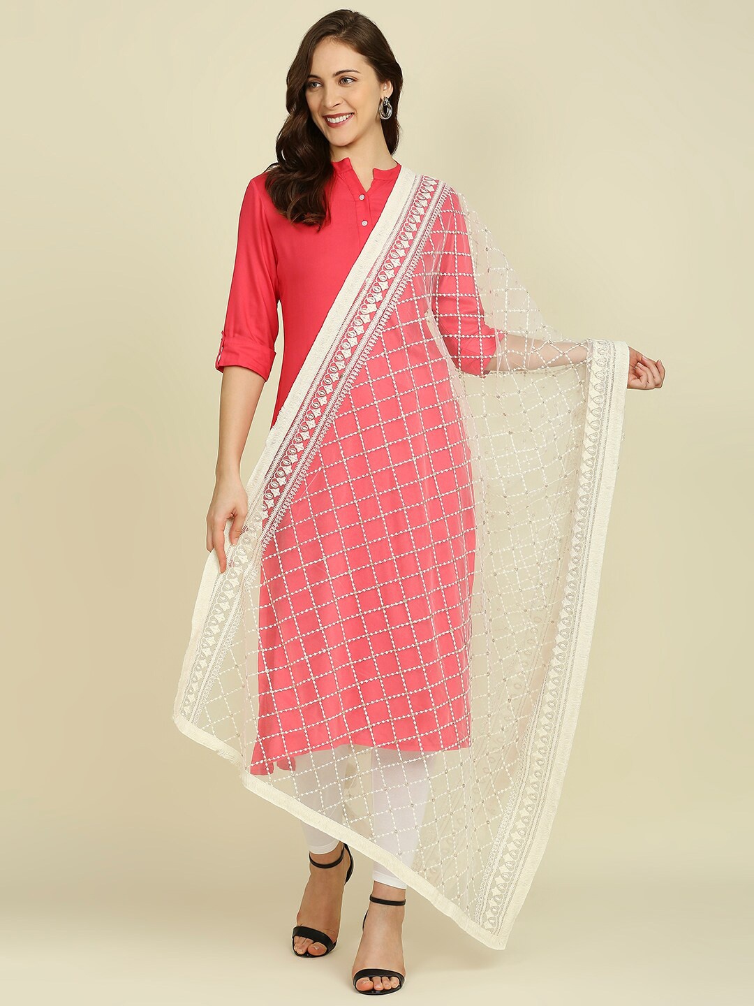 

Dupatta Bazaar Sequin Embroidered Net Dupatta, Off white