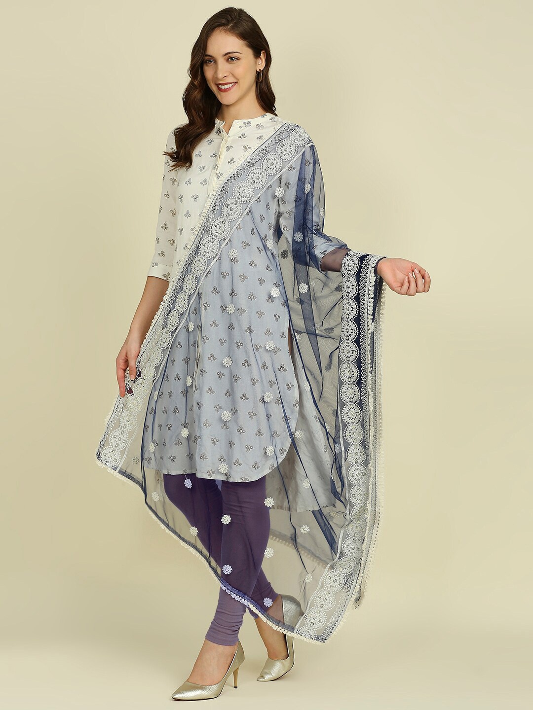 

Dupatta Bazaar Sequin Embroidered Net Dupatta, Navy blue