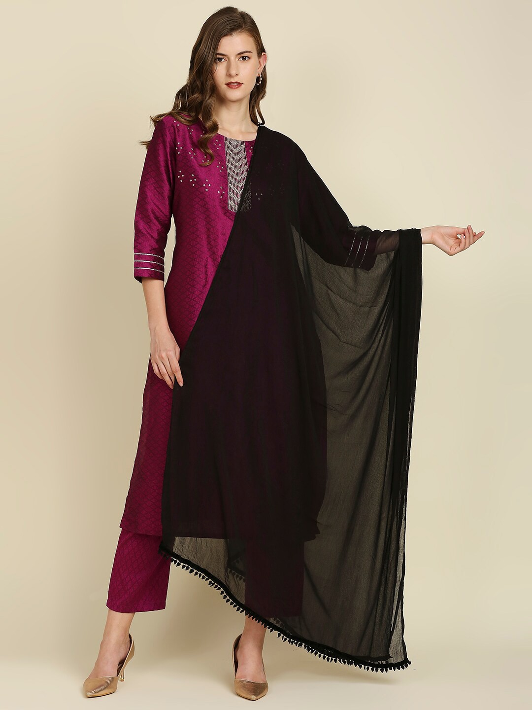 

Dupatta Bazaar Chiffon Dupatta with Double border, Black