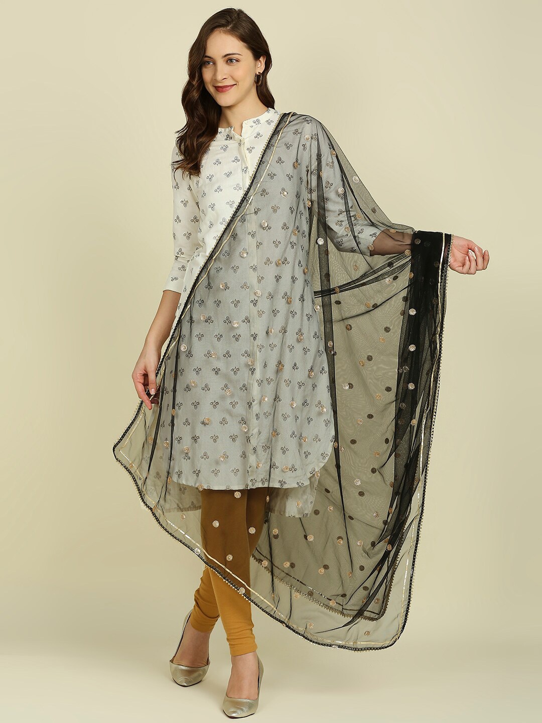 

Dupatta Bazaar Sequin Embroidered Net Dupatta, Black