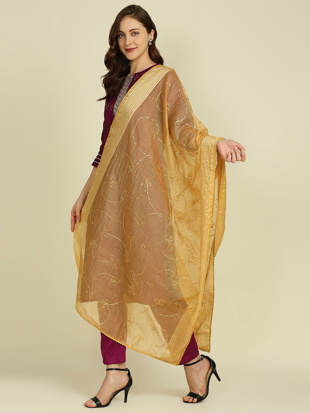 

Dupatta Bazaar Sequin Embroidered Dupatta, Gold