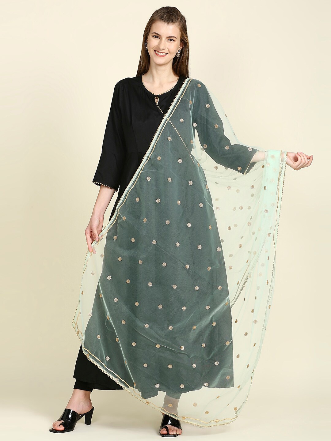 

Dupatta Bazaar Sequin Embroidered Net Dupatta, Green