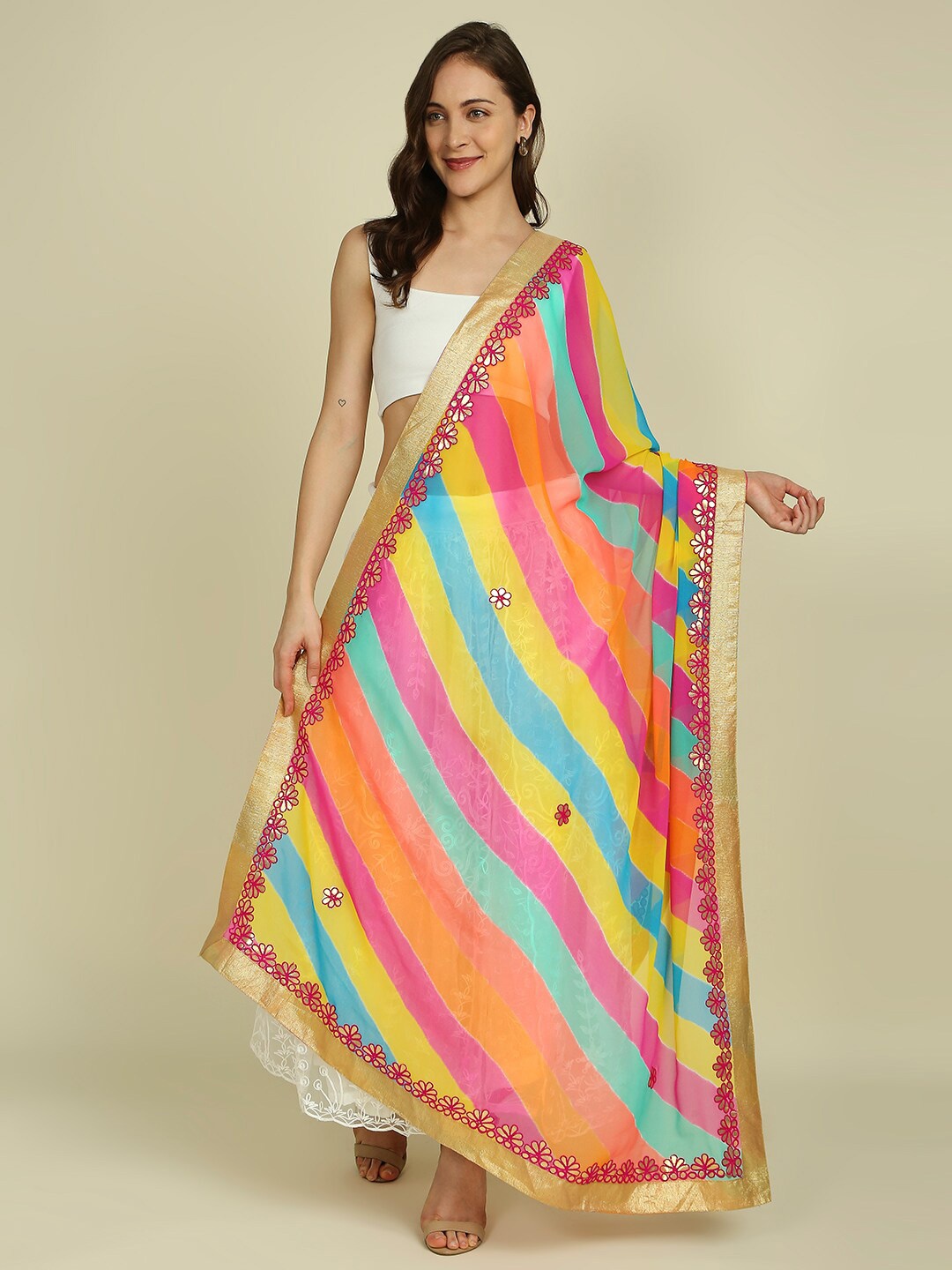 

Dupatta Bazaar Leheriya Printed Gotta Patti Dupatta, Green