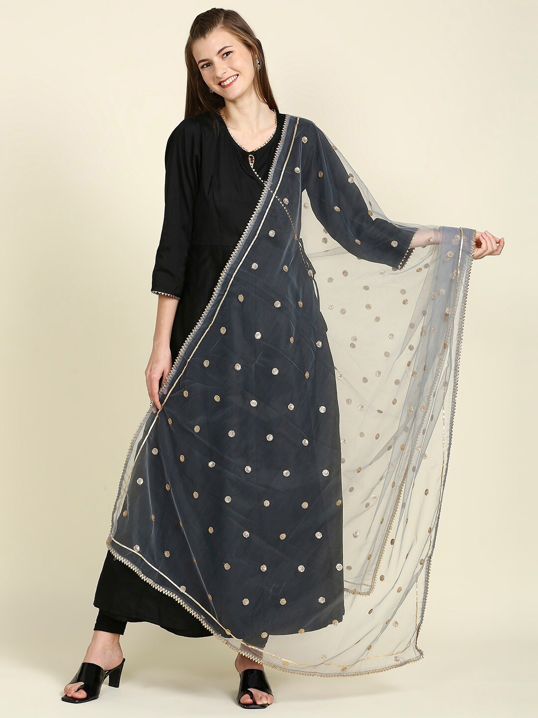 

Dupatta Bazaar Sequin Embroidered Net Dupatta, Grey