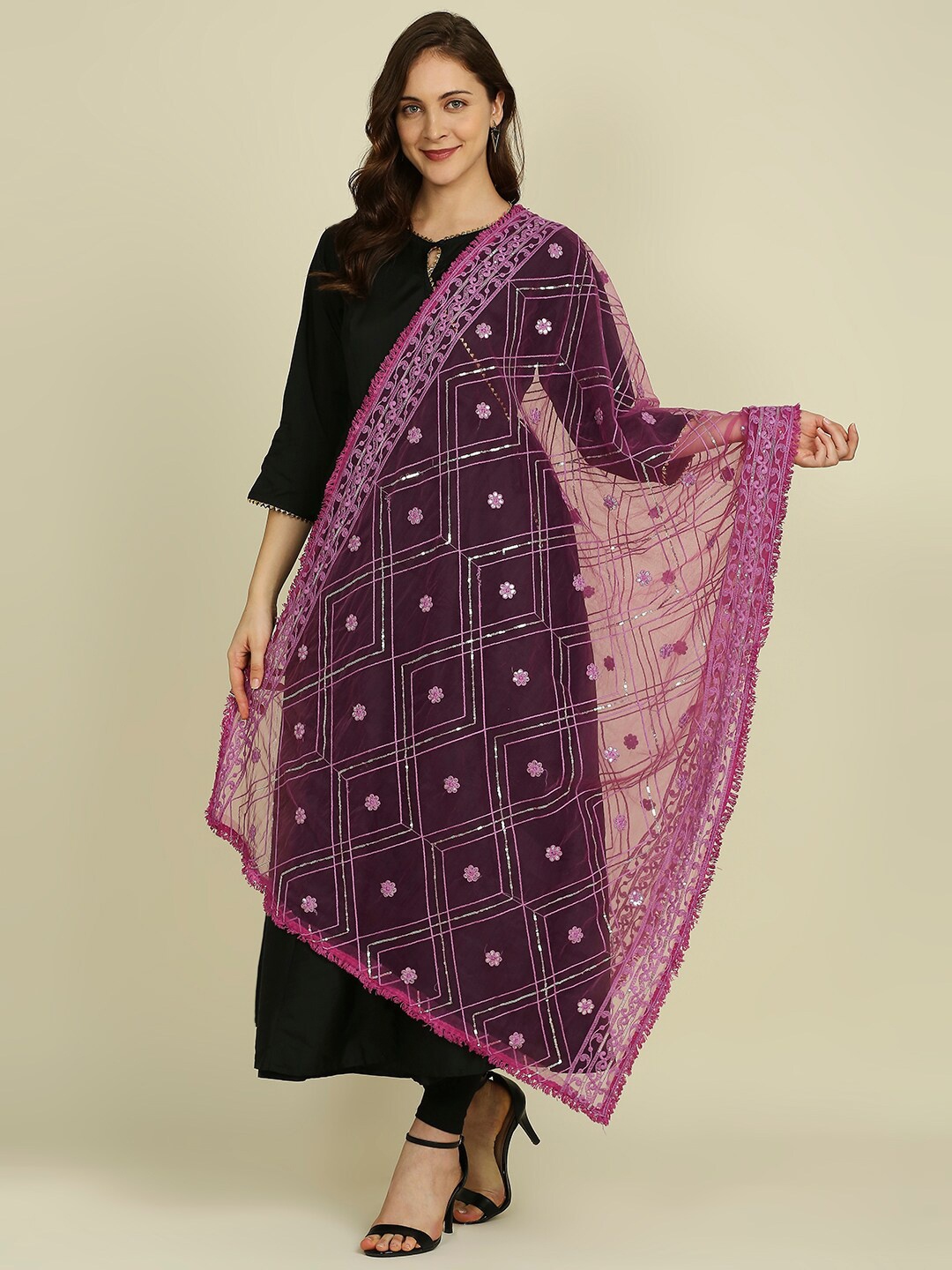 

Dupatta Bazaar Sequin Embroidered Net Dupatta, Purple