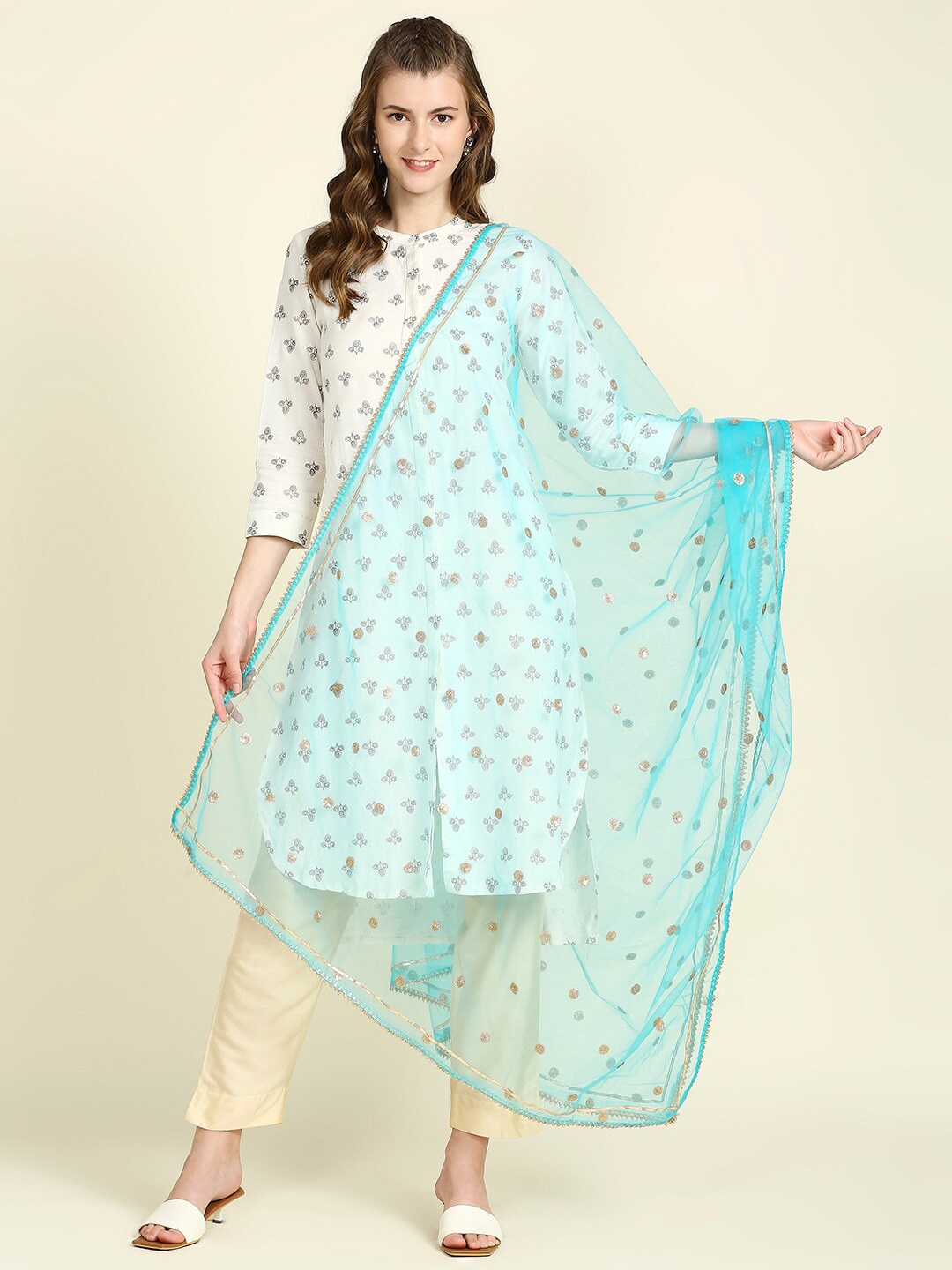 

Dupatta Bazaar Sequin Embroidered Net Dupatta, Turquoise blue