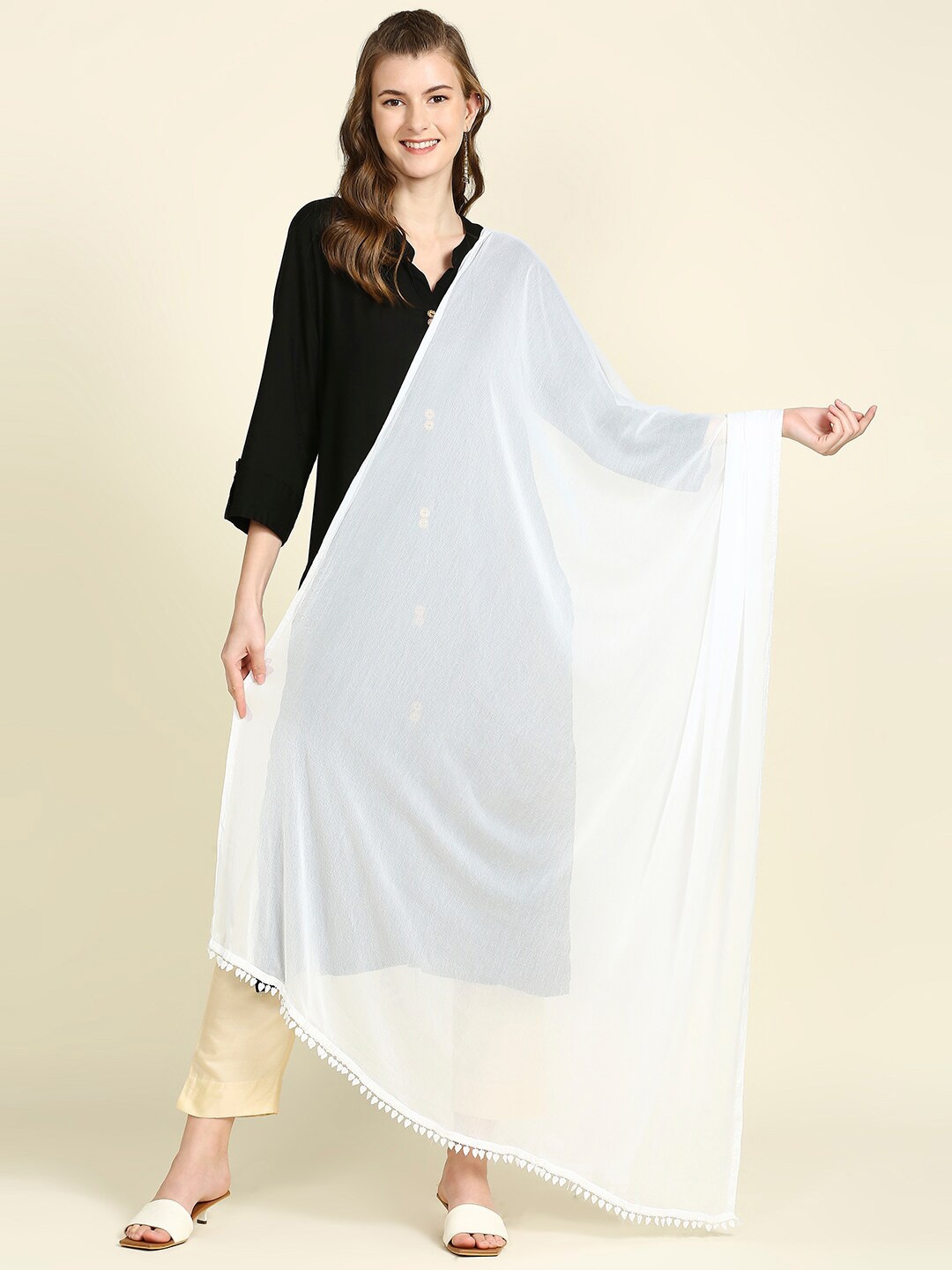 

Dupatta Bazaar Double Border Chiffon Dupatta, White