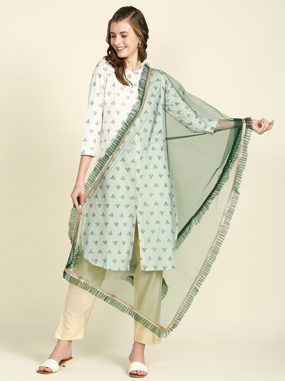 

Dupatta Bazaar Sequin Embroidered Net Dupatta, Green