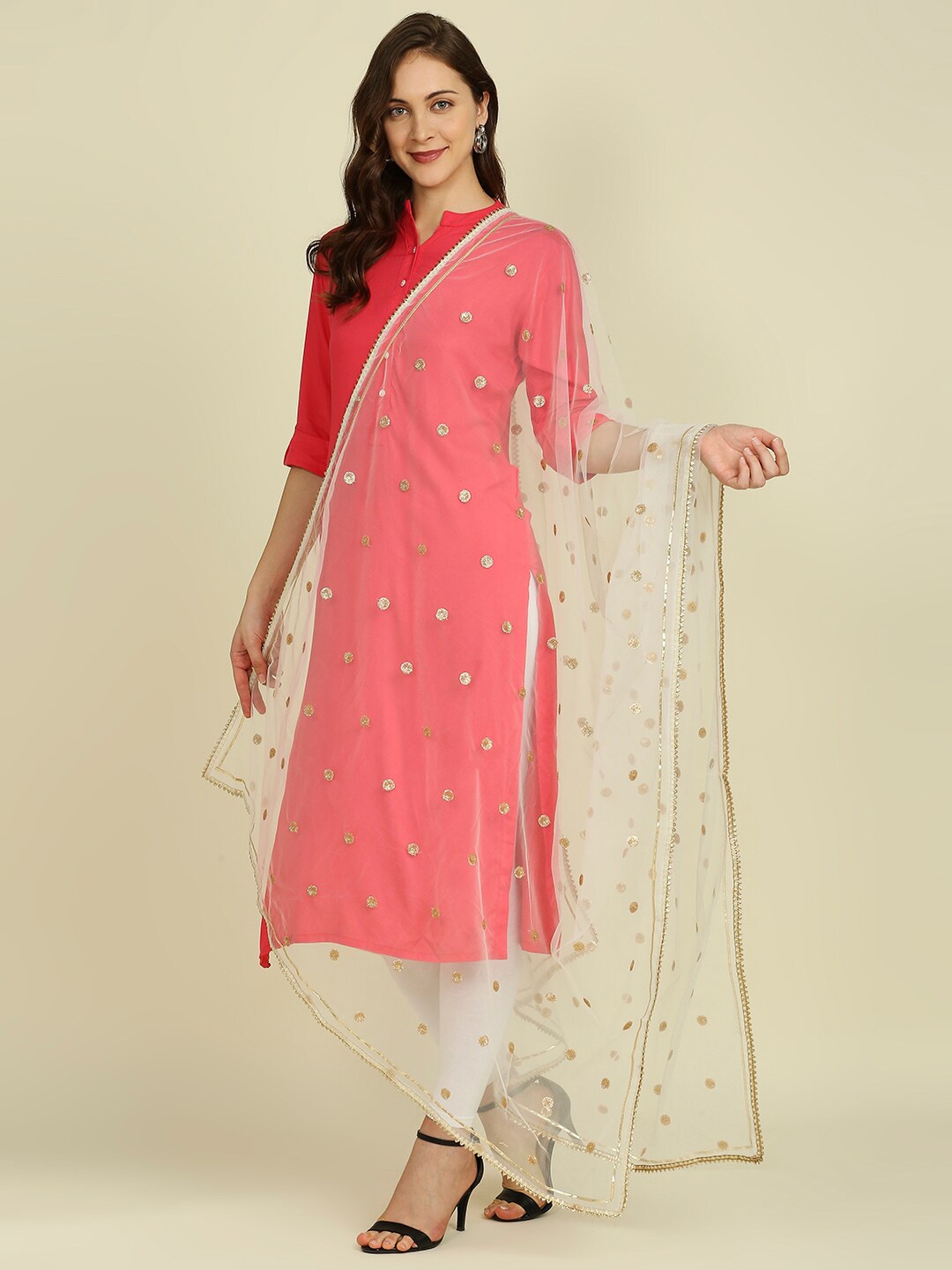 

Dupatta Bazaar Sequin Embroidered Net Dupatta, Off white