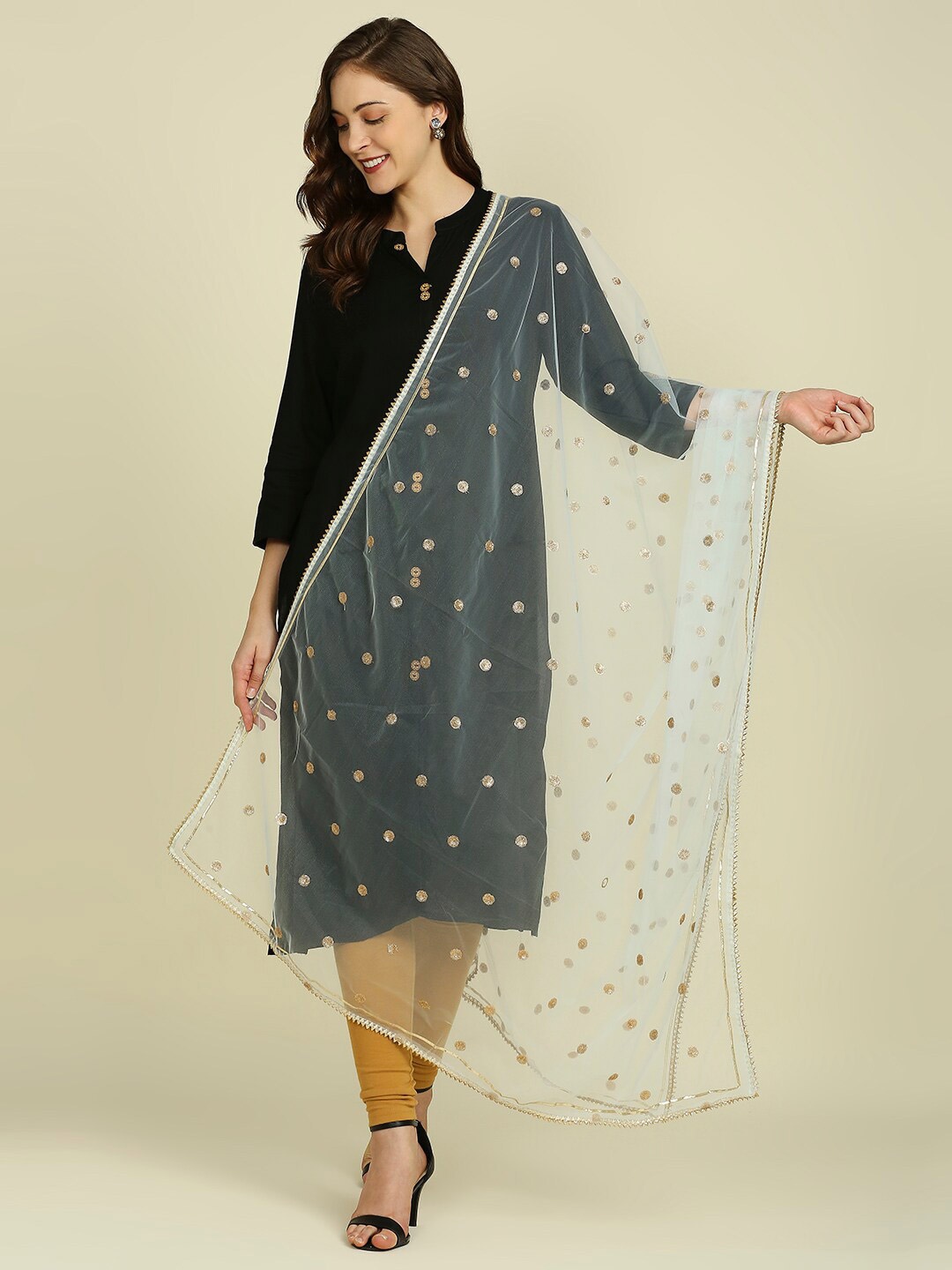 

Dupatta Bazaar Sequin Embroidered Net Dupatta, White