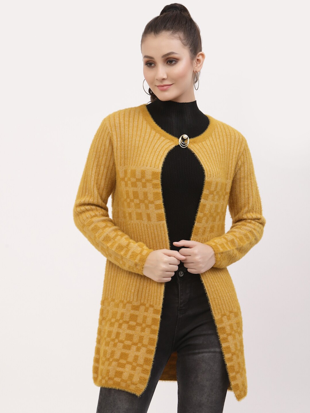 

Juelle Women Mustard Ribbed Longline Cardigan