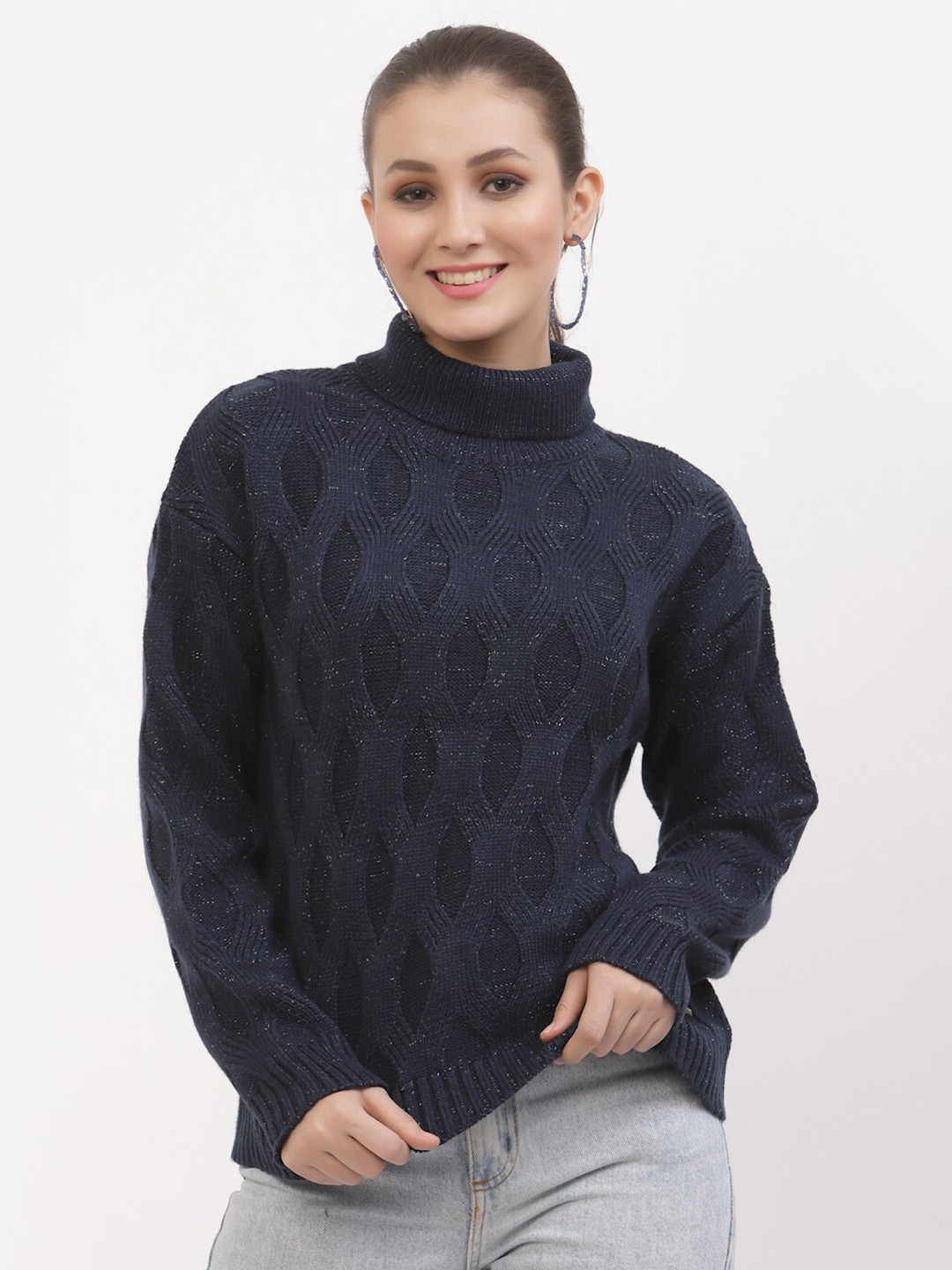 

Juelle Women Navy Blue Cable Knit Pullover