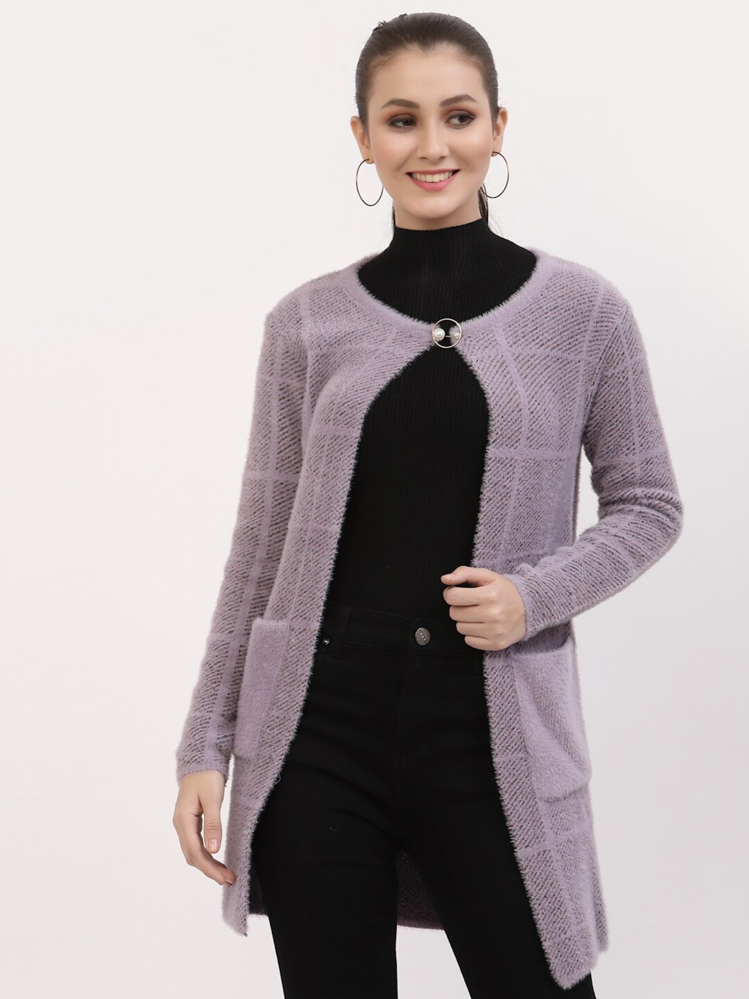 

Juelle Women Lavender Checked Longline Cardigan