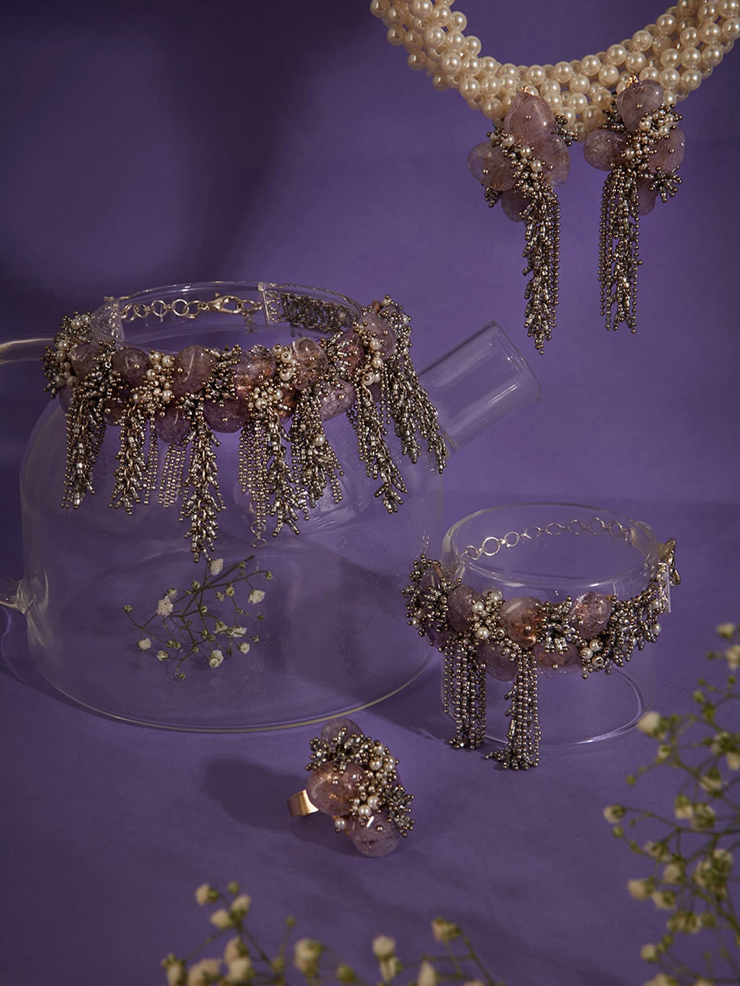 

D'oro Gold-Plated & Beaded Choker Jewellery Set