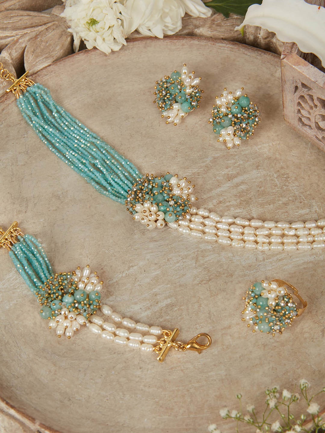 

D'oro Gold-Plated Pearls Beaded Handcrafted Jewellery Set