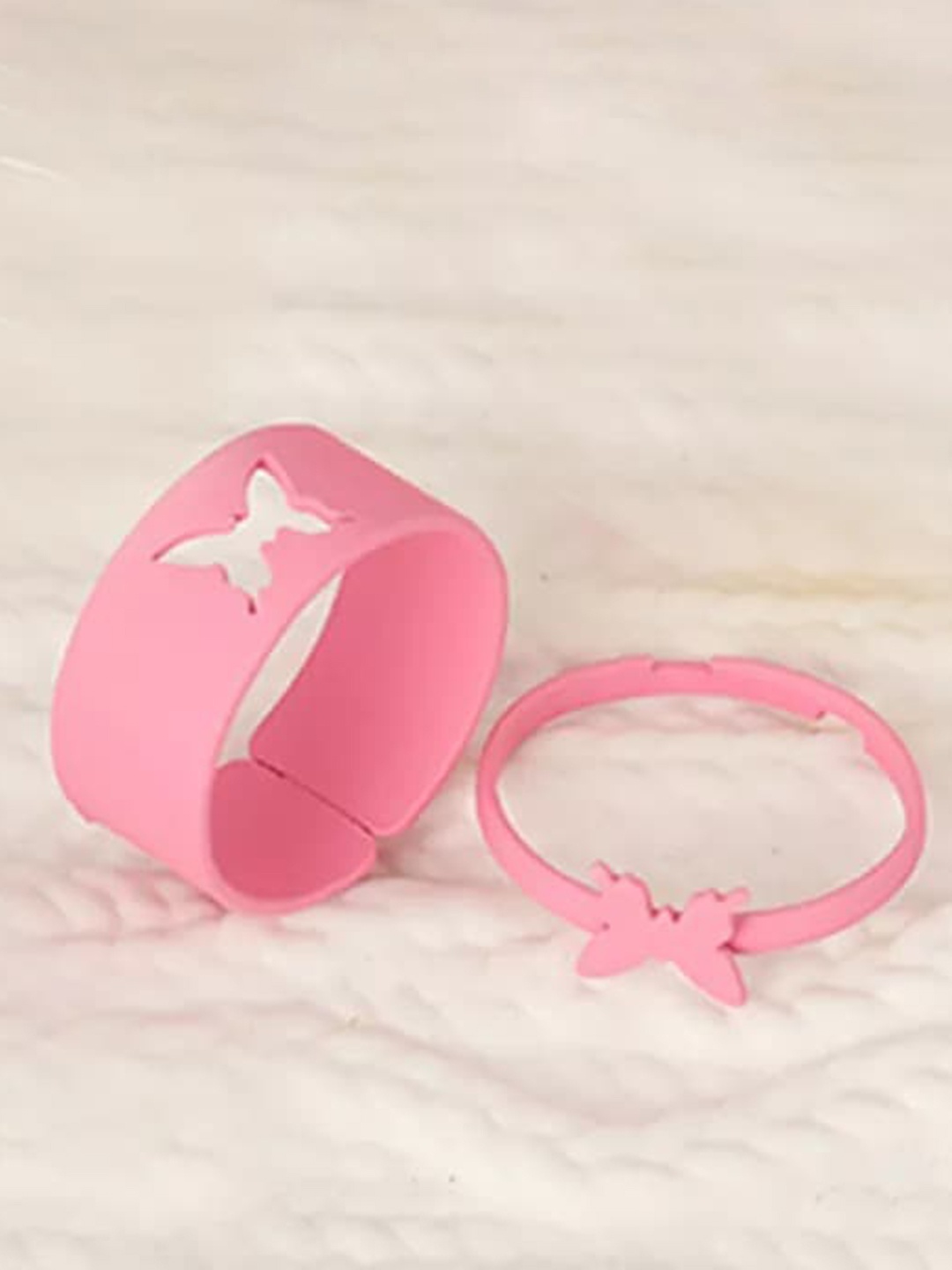 

Pinapes Set of 2 Double Ring Style Adjustable Finger Ring, Pink