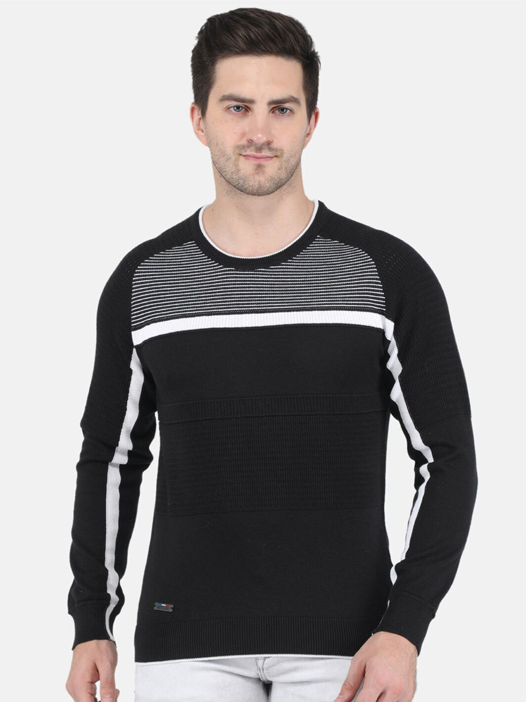 

Monte Carlo Men Striped Colourblocked Pullover, Black