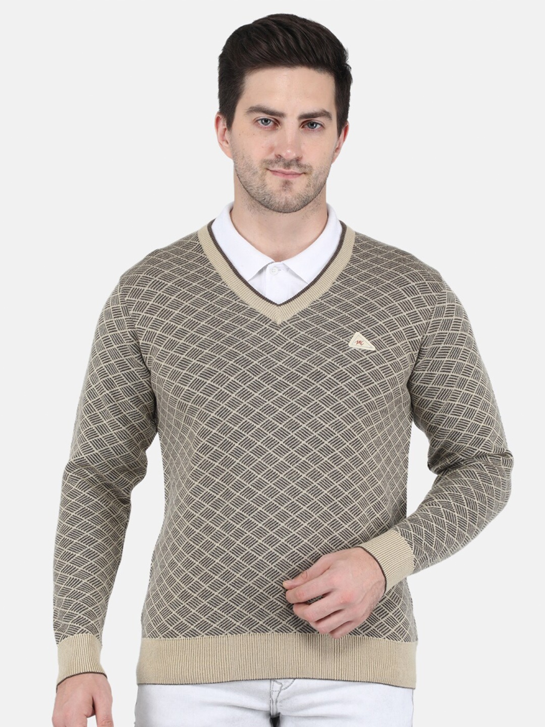 

Monte Carlo Men Checked Pullover, Beige