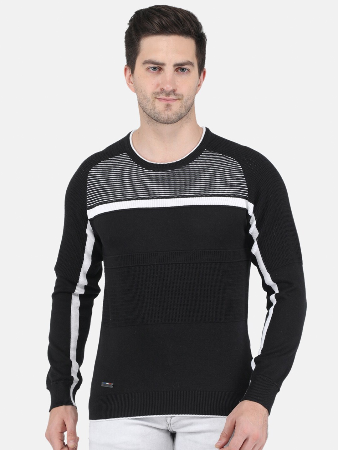 

Monte Carlo Men Striped Colourblocked Pullover, Black