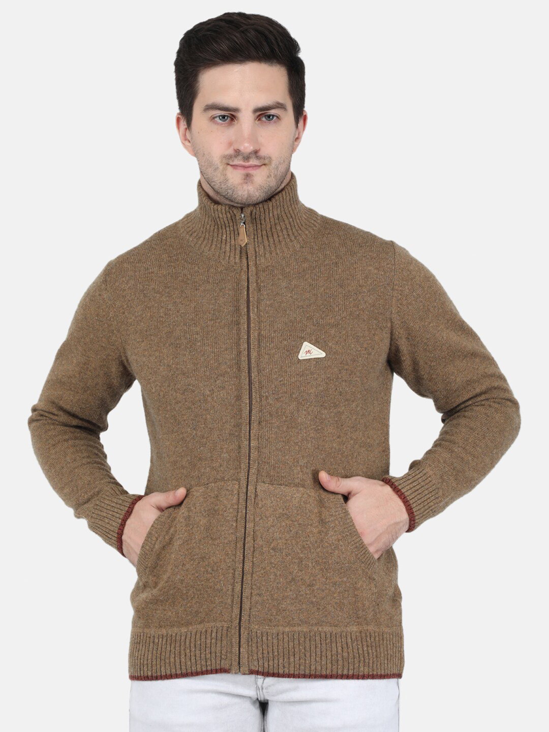 

Monte Carlo Men Plus Size Camel Brown Ribbed Lambs Wool Sweater