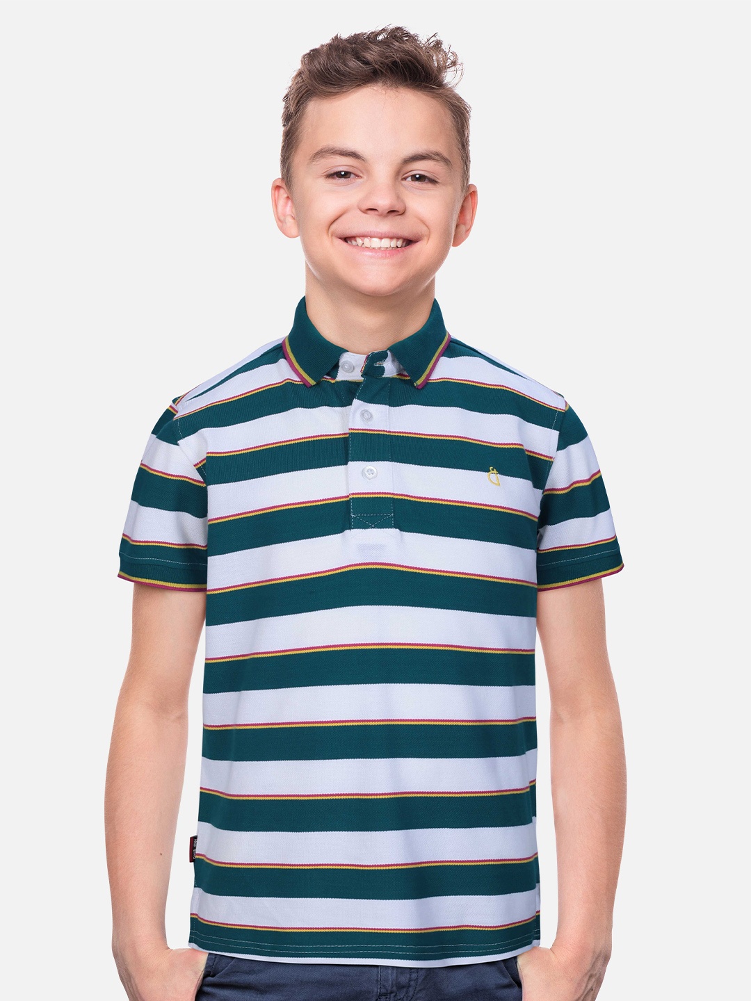 

Gini and Jony Boys Striped Polo Collar Cotton T-shirt, Teal