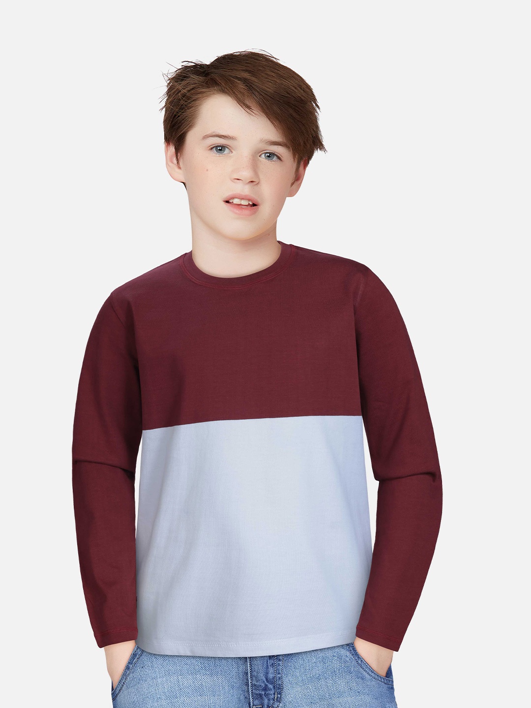 

Gini and Jony Boys Colourblocked Long Sleeves T-shirt, Maroon