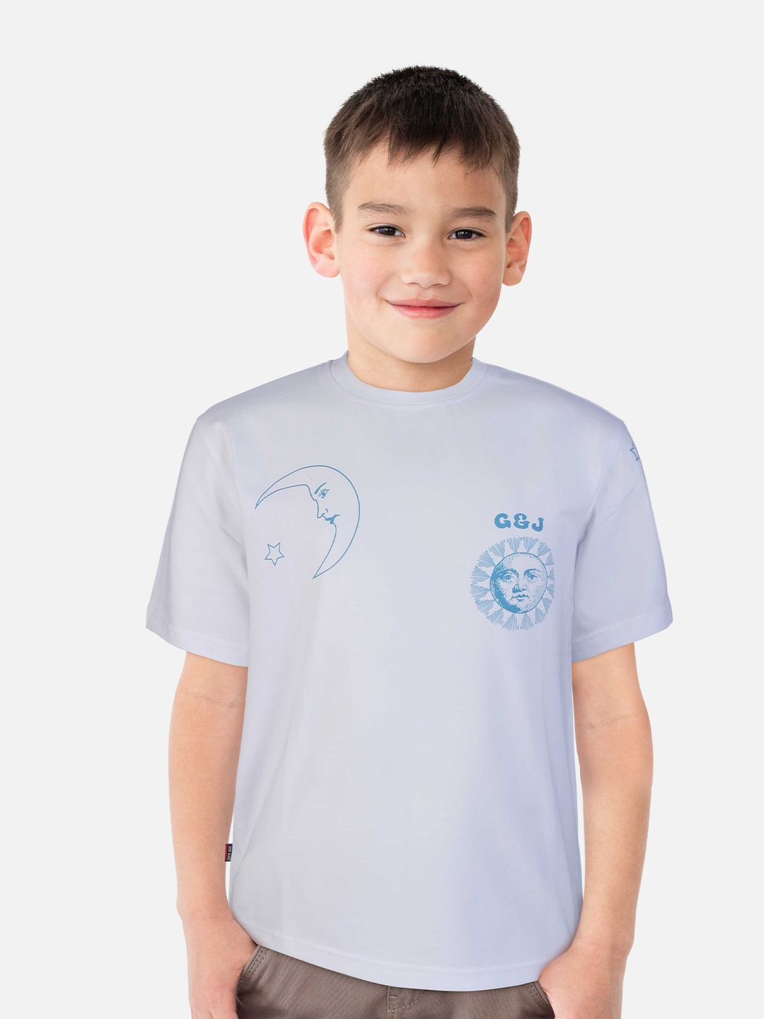 

Gini and Jony Boys White Printed Cotton T-shirt