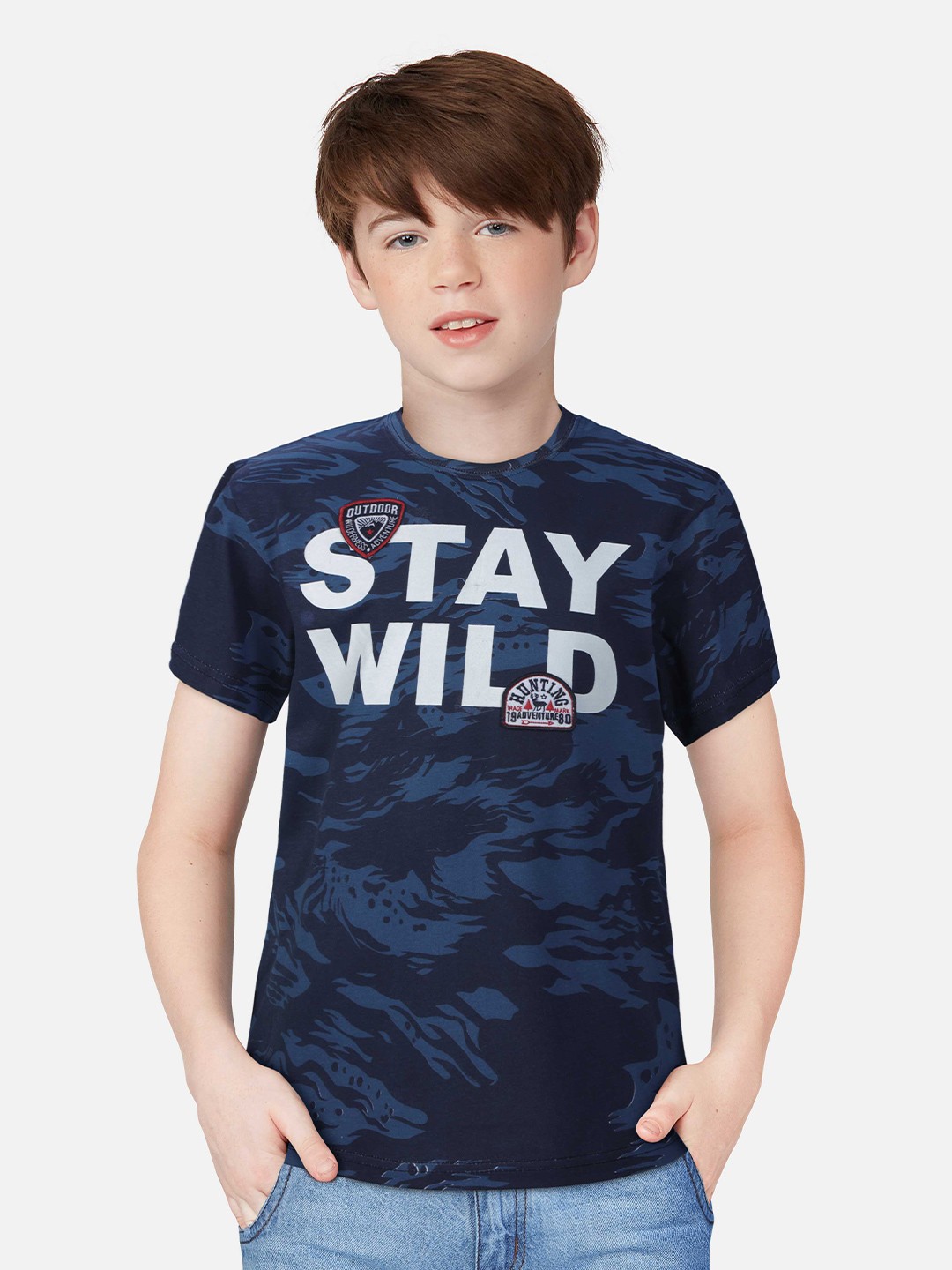 

Gini and Jony Boys Typography Printed Cotton T-shirt, Navy blue