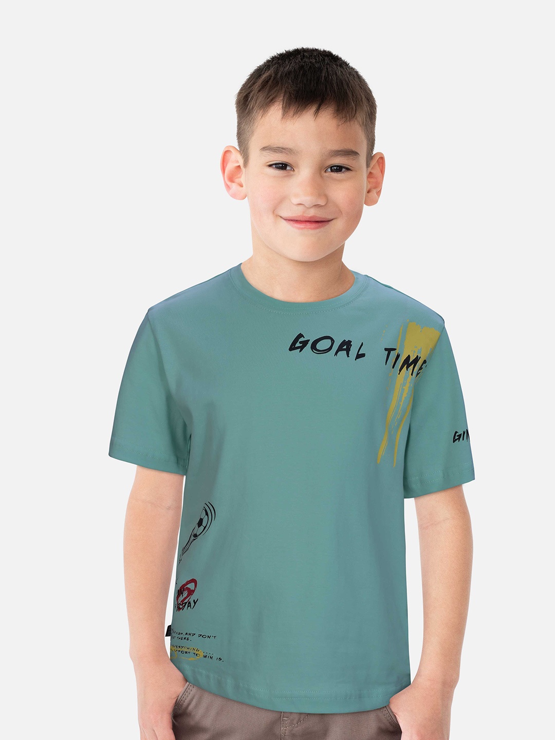 

Gini and Jony Boys Typography Printed T-shirt, Sea green
