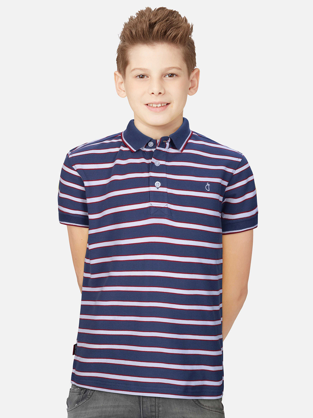 

Gini and Jony Boys Printed Striped Polo Collar Indigo T-shirt, Purple