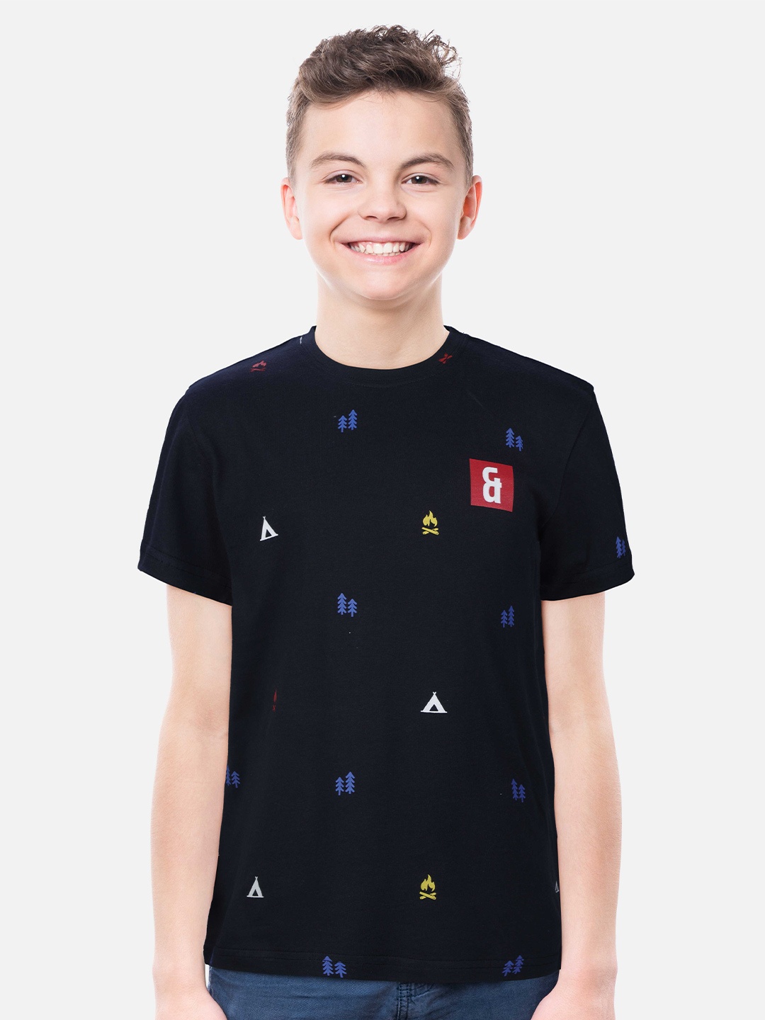 

Gini and Jony Boys Printed Cotton T-shirt, Black
