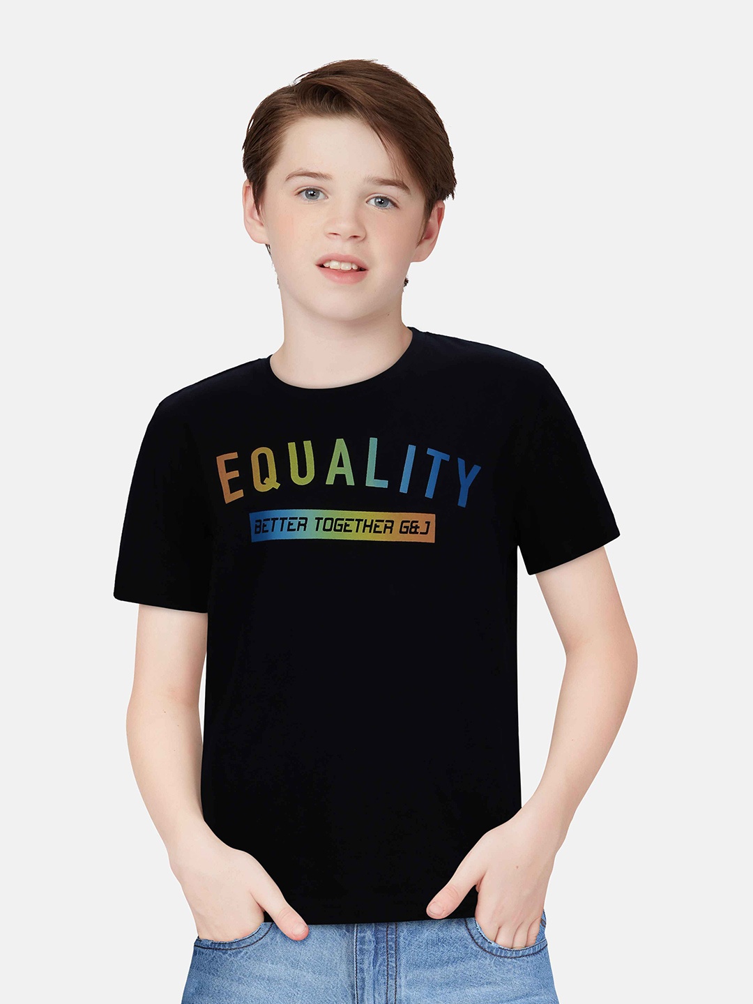 

Gini and Jony Boys Regular Fit Cotton T-shirt, Black