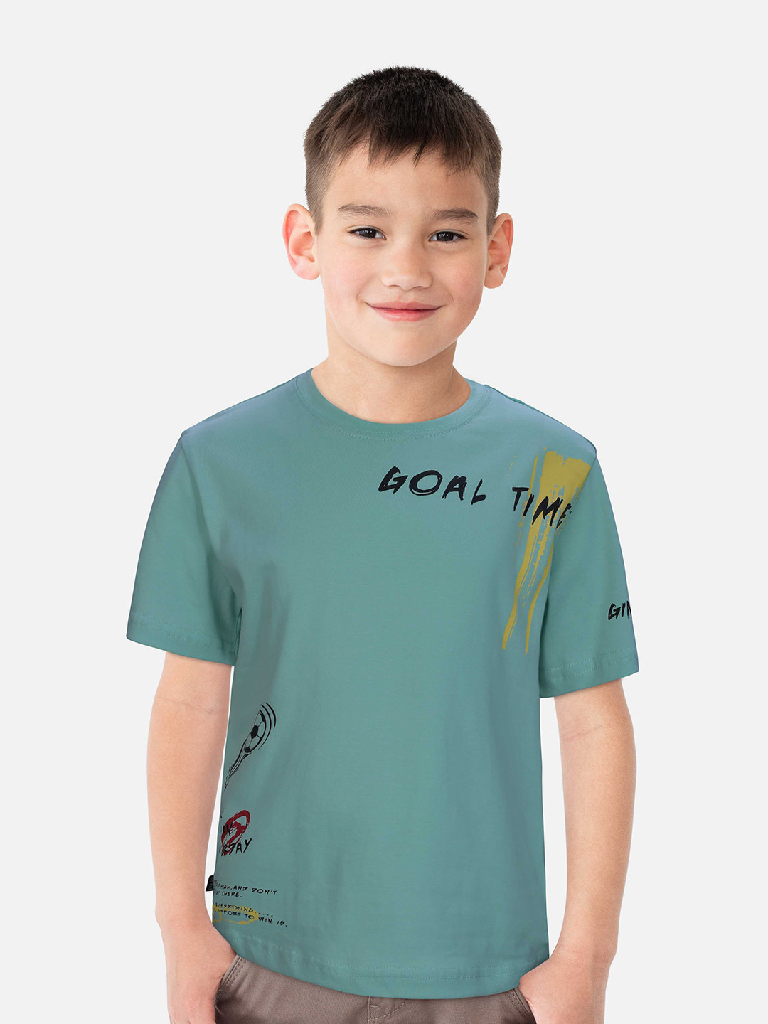 

Gini and Jony Boys Sea Typography Printed Cotton T-shirt, Sea green