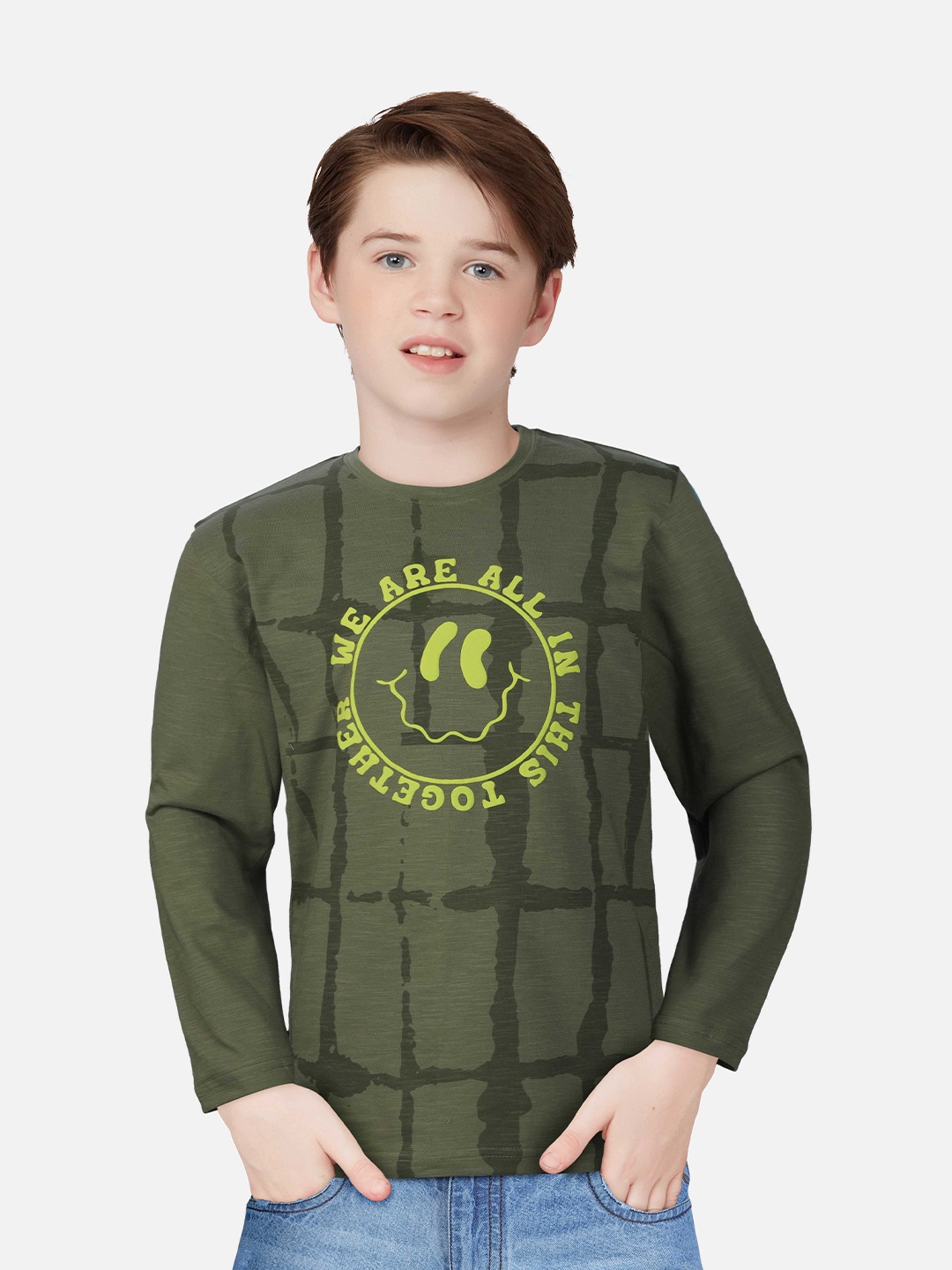

Gini and Jony Boys Checked T-shirt, Olive