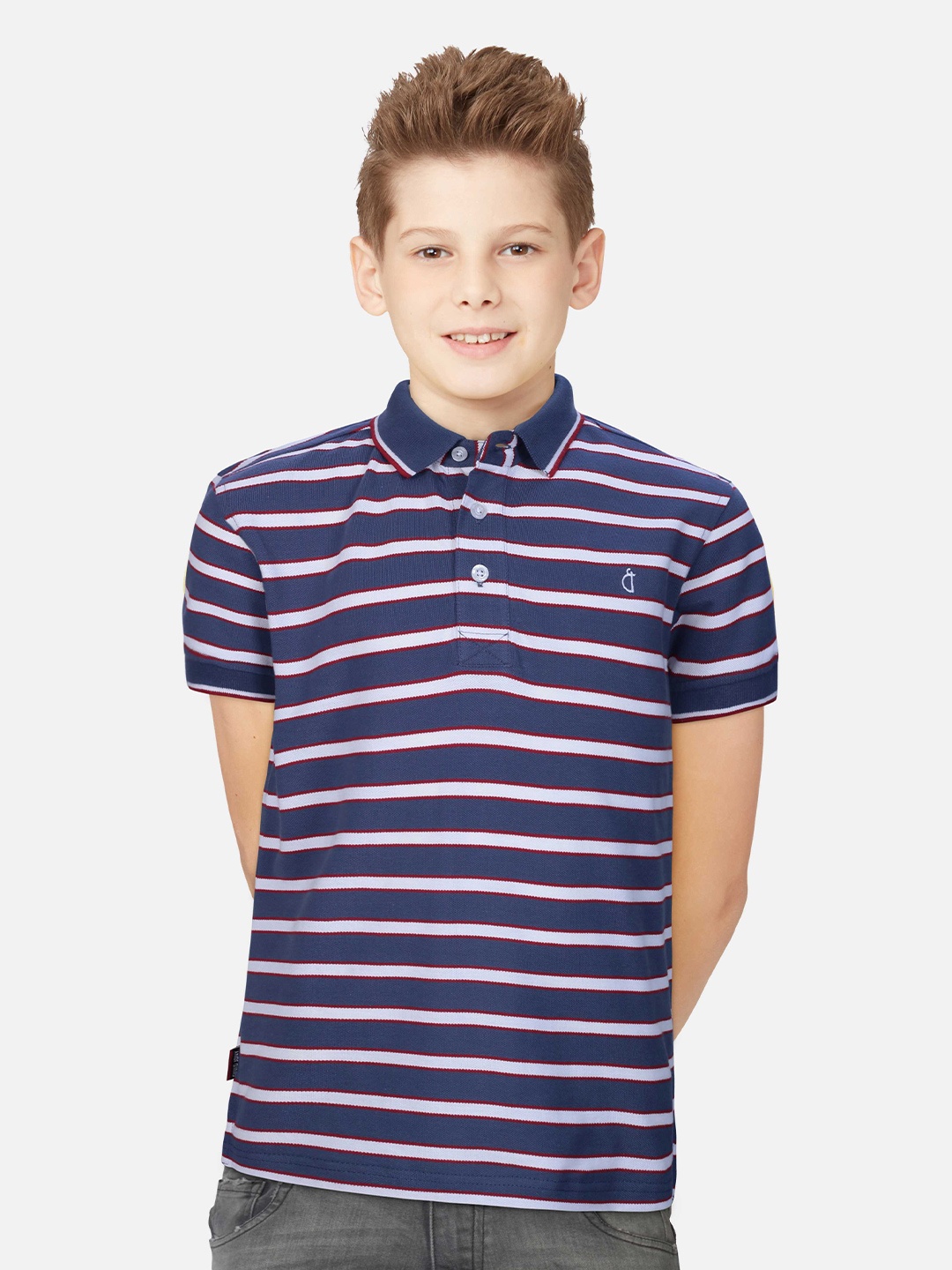 

Gini and Jony Boys Printed Striped Polo Collar Indigo T-shirt, Purple