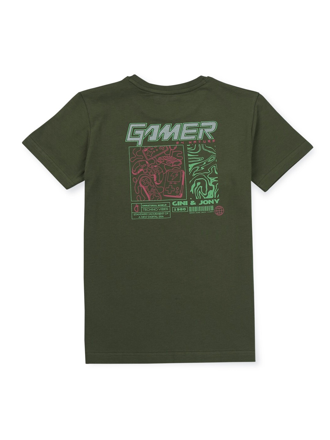 

Gini and Jony Boys Typography Printed T-shirt, Olive