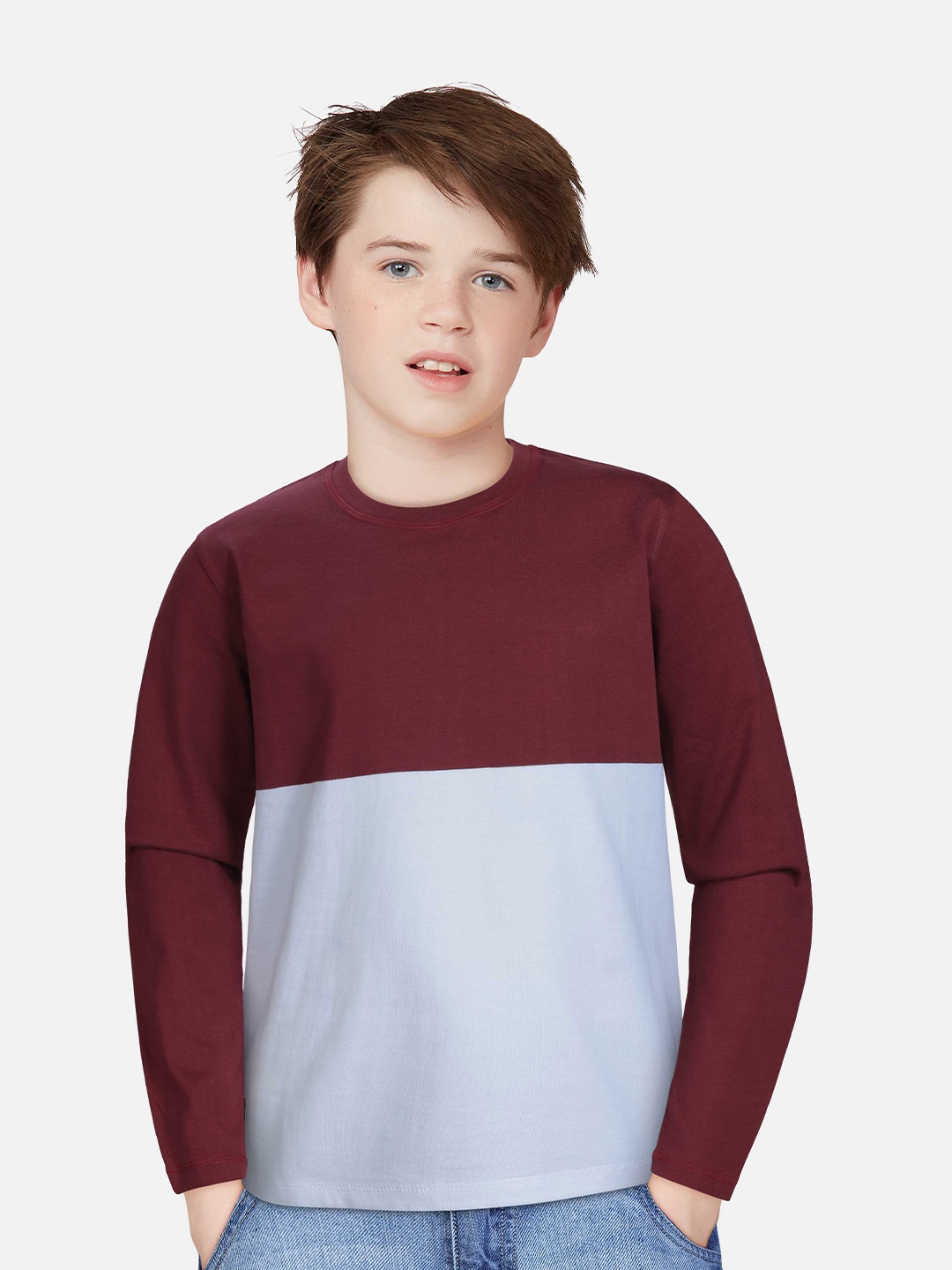 

Gini and Jony Boys Colourblocked Cotton T-shirt, Maroon