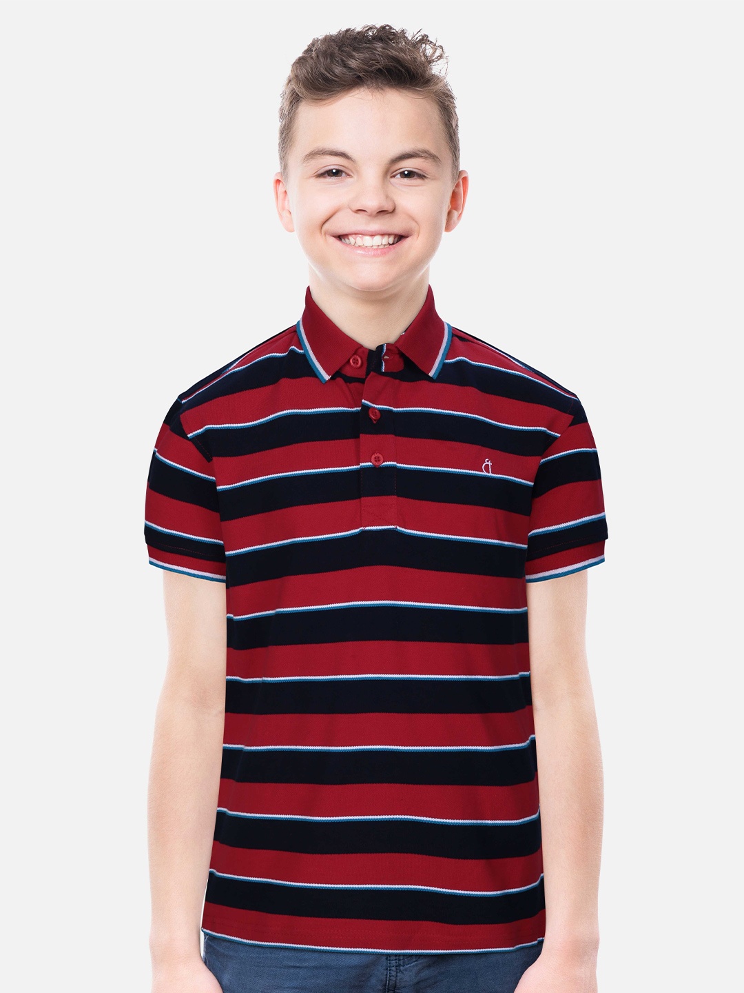 

Gini and Jony Boys Striped Polo Collar Cotton T-shirt, Red