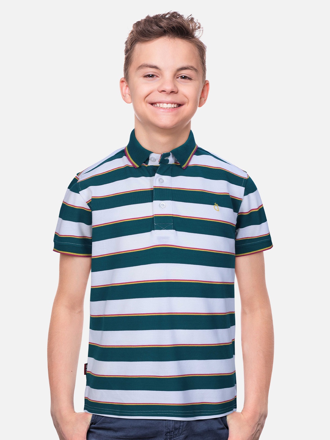 

Gini and Jony Boys Striped Polo Collar Cotton T-shirt, Blue