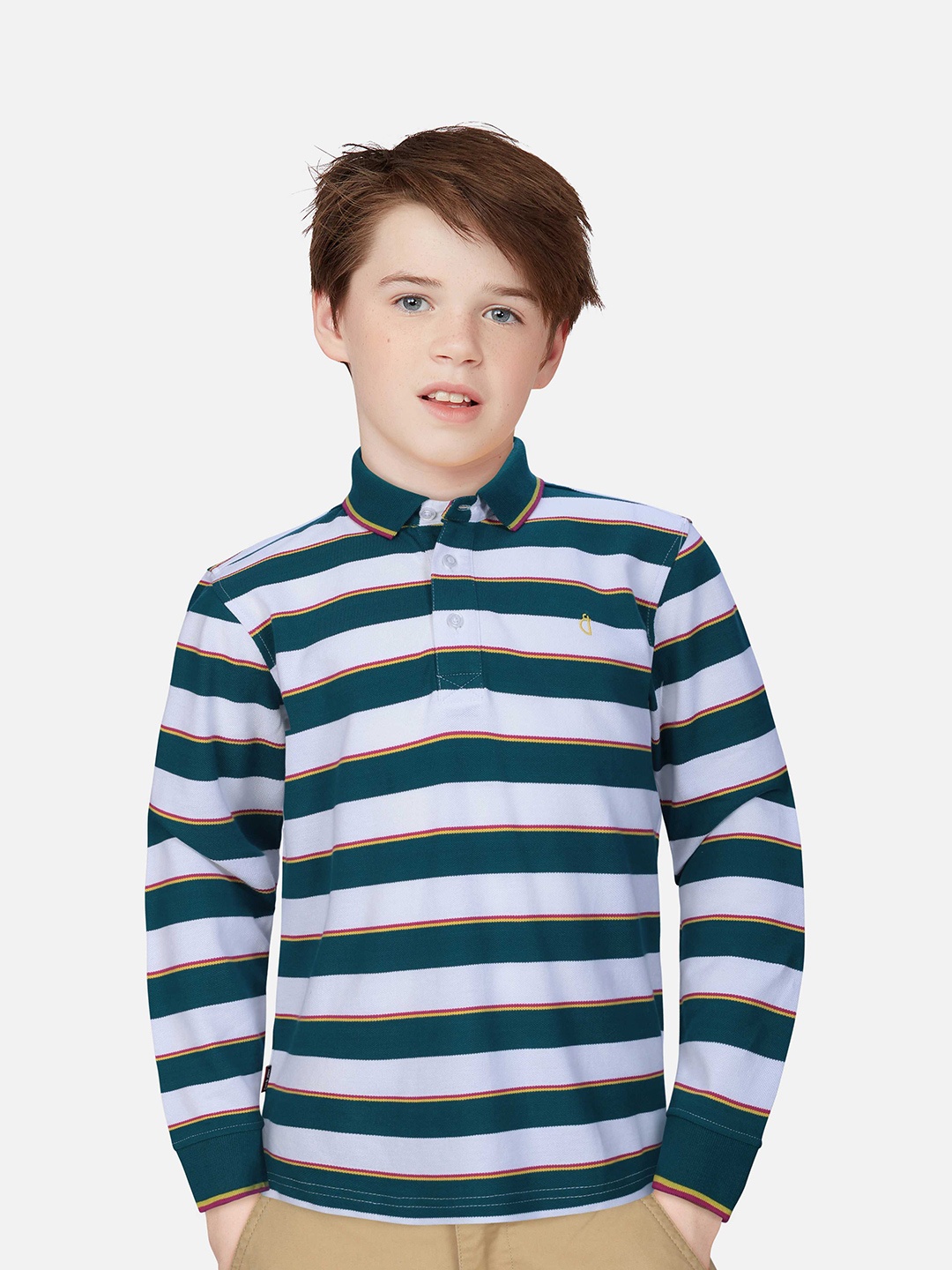

Gini and Jony Boys Striped Polo Collar T-shirt, Green