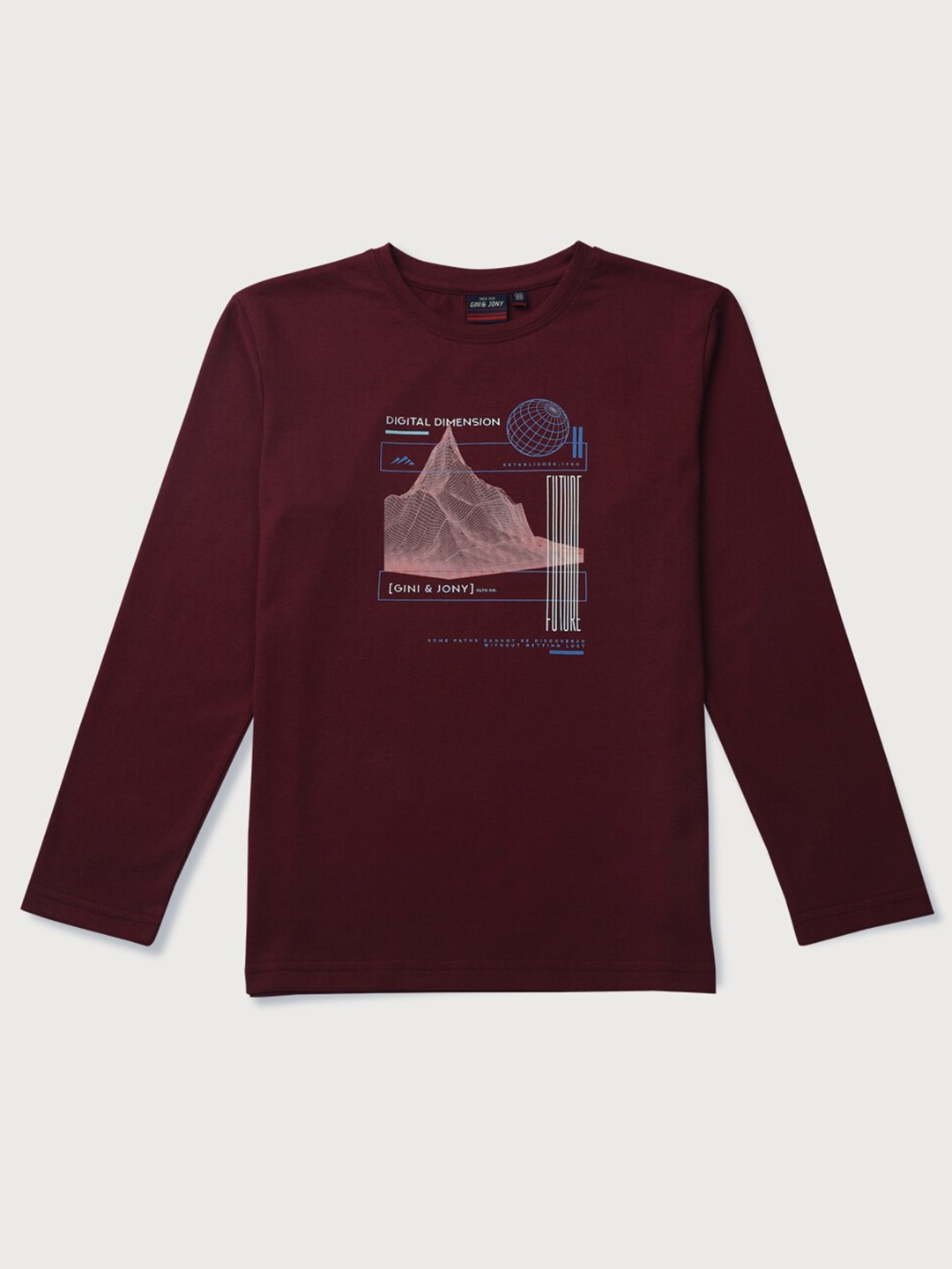 

Gini and Jony Boys Printed Cotton T-shirt, Maroon